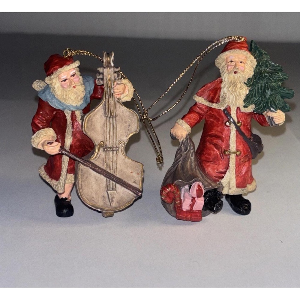 2 Vintage Christmas Old Time Victorian Santa Claus Figurine Ornaments Resin 3"